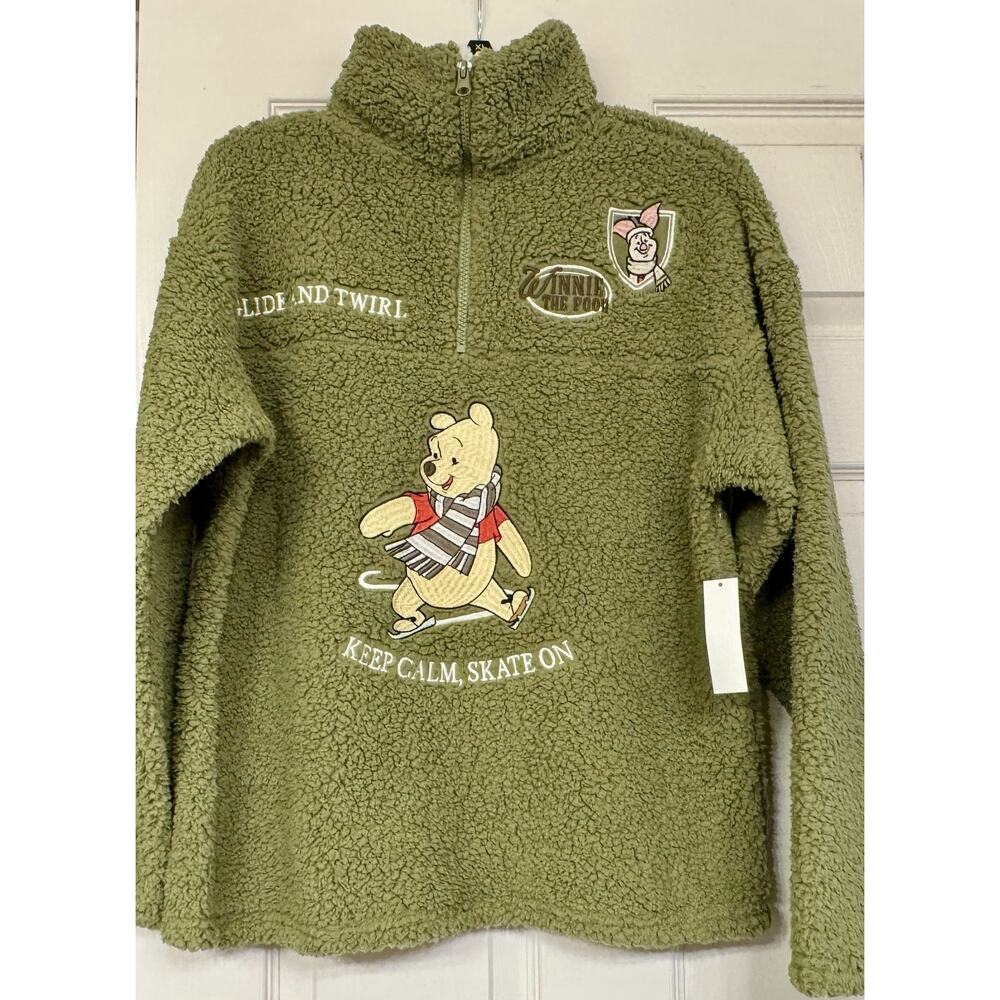 Disney WINNIE THE POOH Women’s Winter Sherpa Sweater SMALL Green NEW